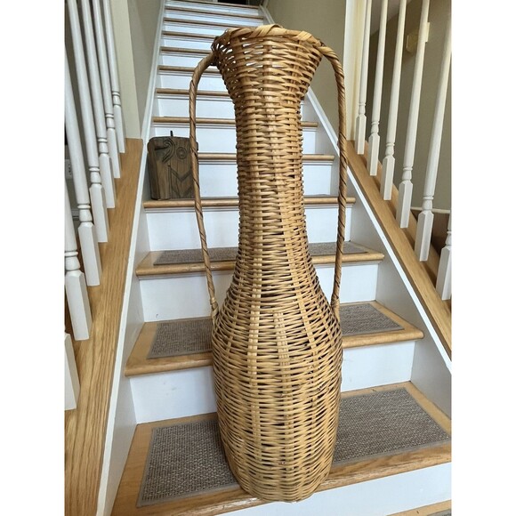Rate XL Vintage Wicker Woven Vase Flower Basket MCM Boho Home Decor 34” Height - Picture 2 of 7